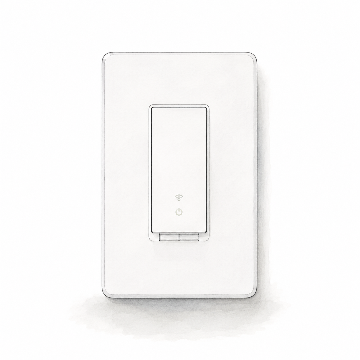 Illustration of one white Kasa HS200 on-off light switch with a single paddle and wall plate; not a product photo, wiring and installation accessories omitted